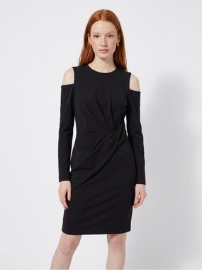 DKNY Black Cold-Shoulder Twist-Detail Long Sleeve Dress